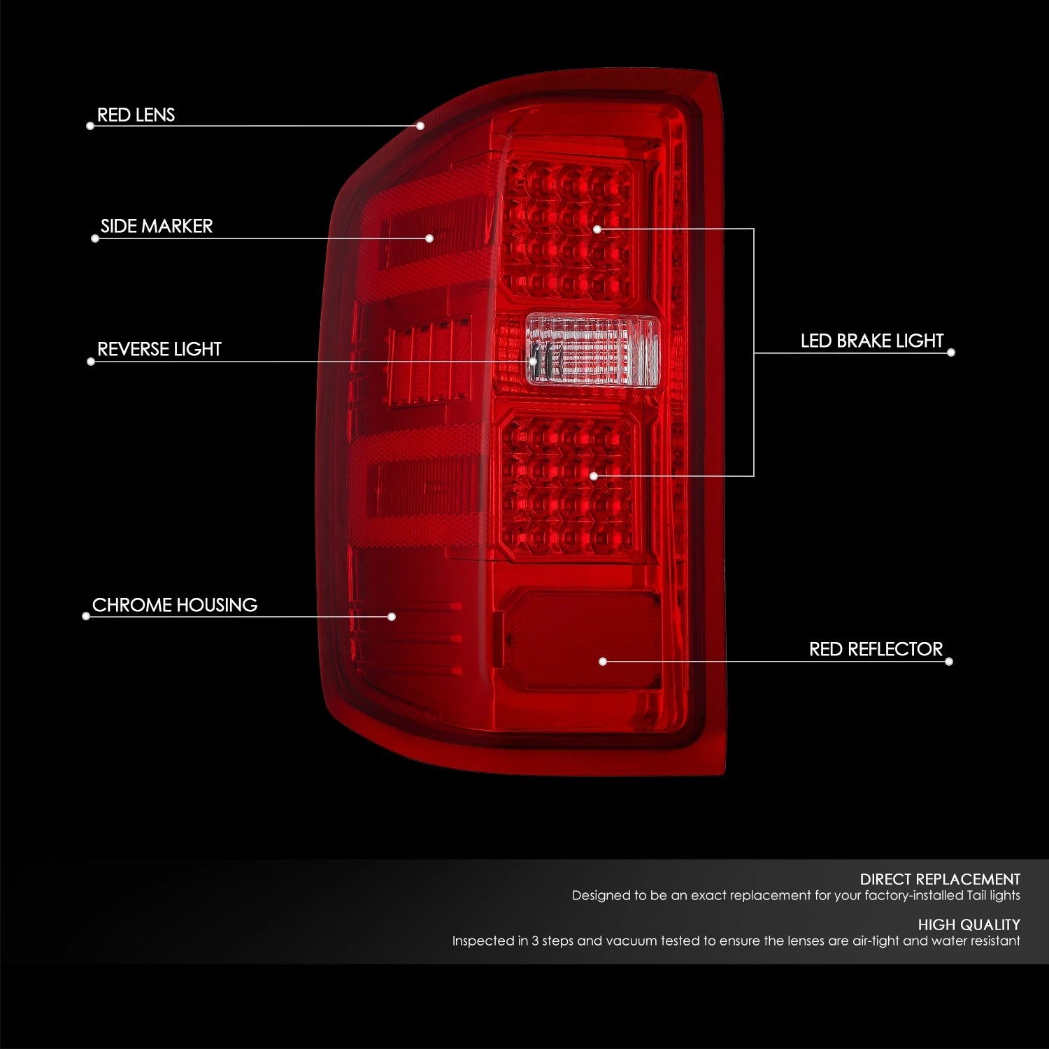 Set of 2 Full LED Tail Brake Light Lamps for Silverado Sierra 1500 2500 (2014–2019)