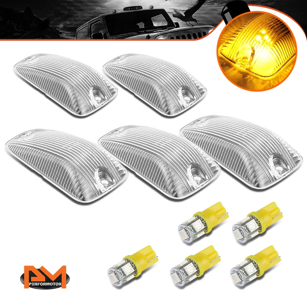 5-Piece Cab Roof Running Light Chrome Housing Yellow LED for Chevy GMC C/K (1988–2002)