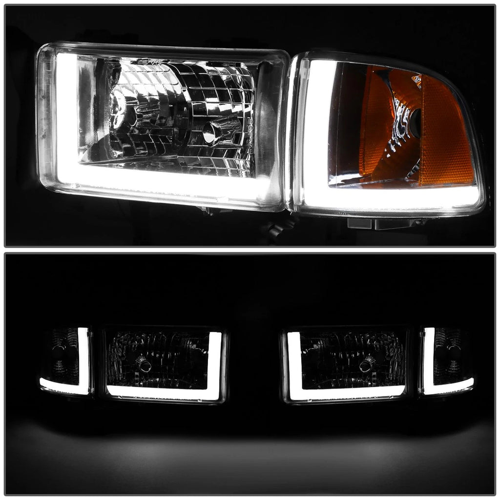 LED DRL Headlights for Dodge Ram Truck (1994–2002) Chrome Housing Amber