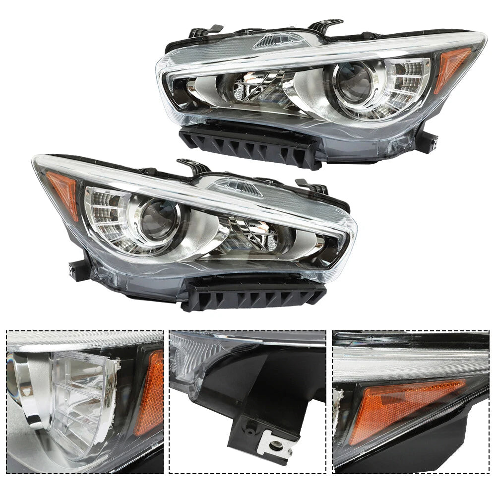 Set of 2 Chrome LED Headlight Headlamps for Infiniti Q50 (2014–2017)