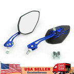 Universal 8mm 10mm Spider Rear View Side Mirrors Blue
