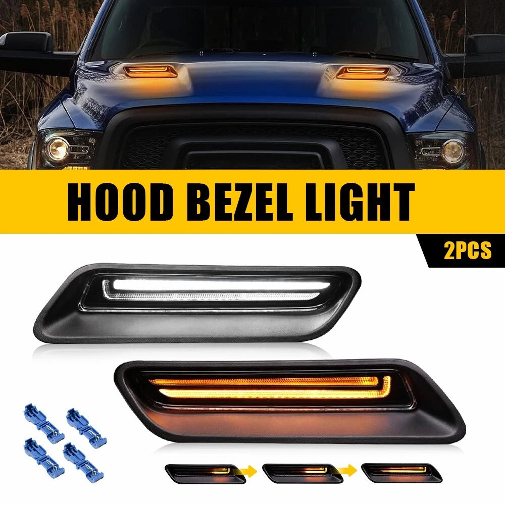 2X Sequential LED Hood Bezel Trim Driving Light for Dodge Ram 1500 (2010–2022)
