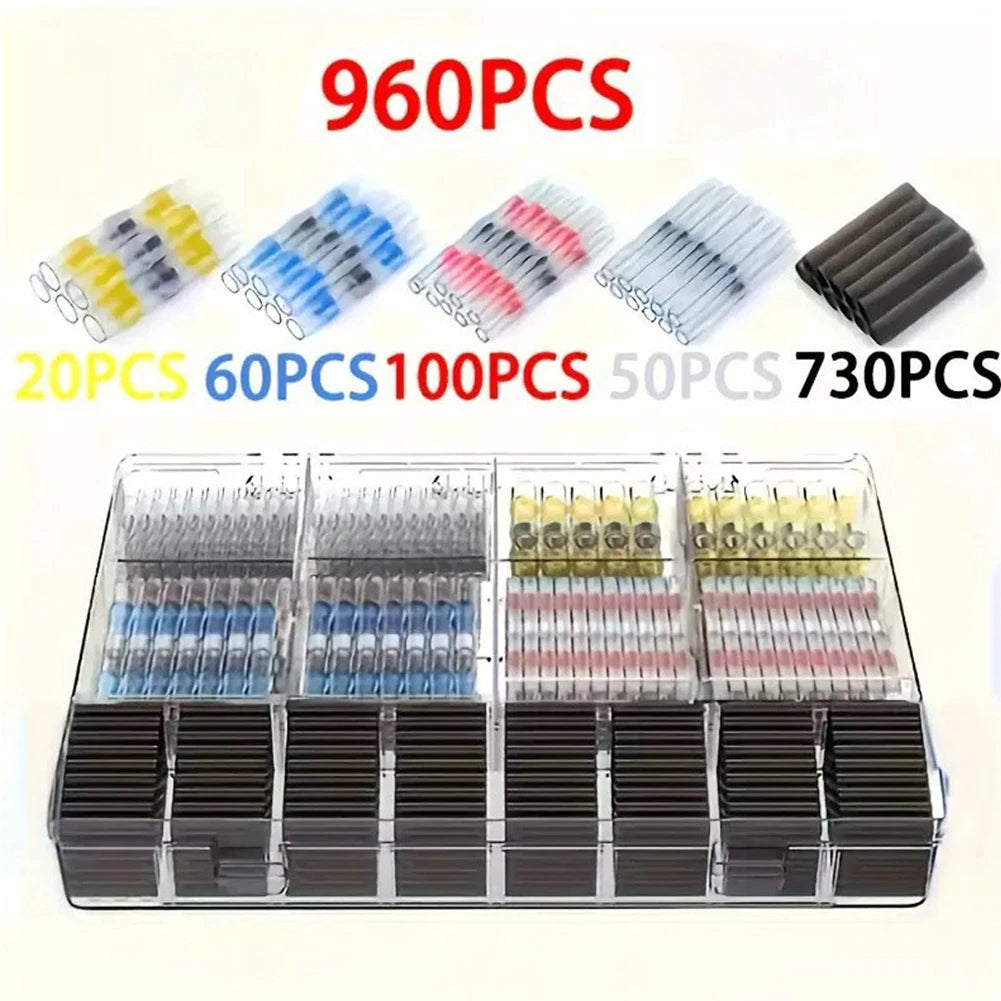 960pc Heat Shrink Butt Crimp Terminals Electrical Connectors for Automotive