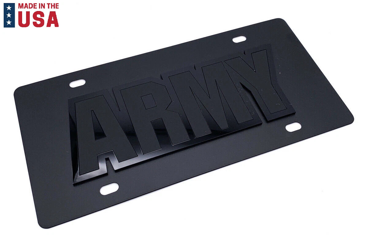 US Army Tactical Black License Plate with 3D Acrylic Logo for Universal Fit