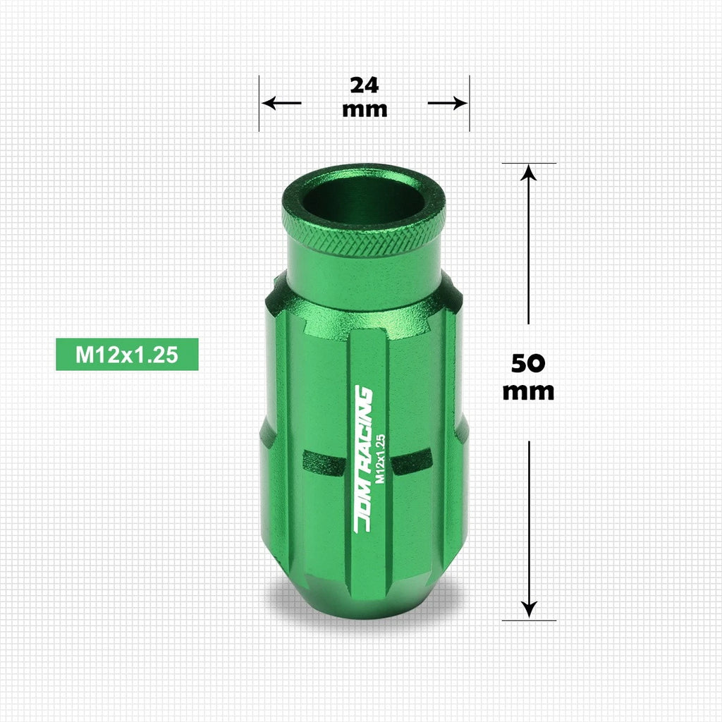 20Pc M12X1.25 Green JDM Open End Bulge Spline Wheel Lug Nuts + Lock Key