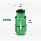 20Pc M12X1.25 Green JDM Open End Bulge Spline Wheel Lug Nuts + Lock Key