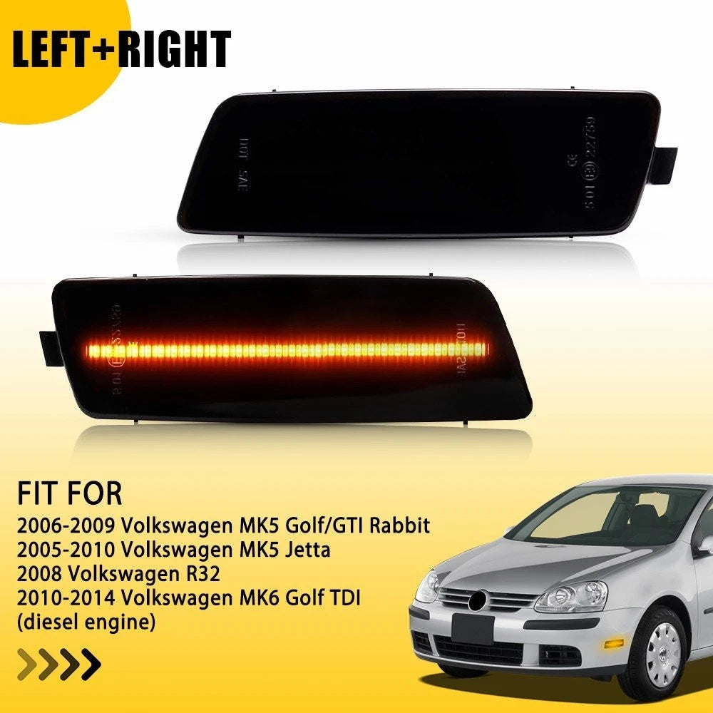 2X Amber LED Front Side Marker Lights for VW MK5 Golf GTI (2006–2009)