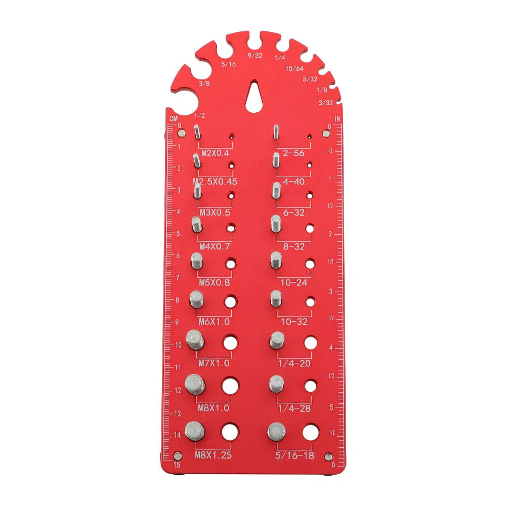 Nut and Bolt Thread Checker for Various Sizes with Red Drill Bit Feature
