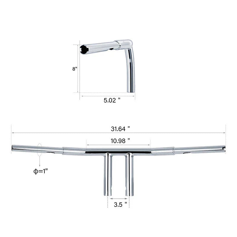 1-1/4" Fat 8" Rise T-Bar Handlebar for Harley Road King (2003-2013)
