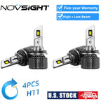 Set of 4 H11 LED Headlight Bulbs Kit 6500K White for High Low Beam