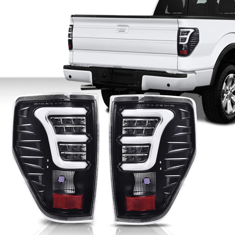 LED Tube Tail Lights for Ford F-150 (2009–2014) Black Assembly