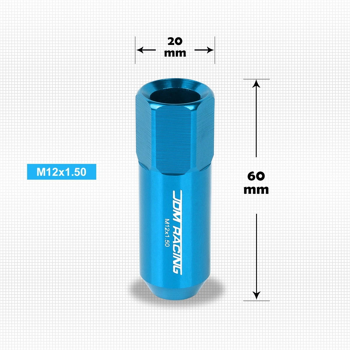 Set of 20 M12X1.5 Sky Blue JDM Open End Aluminum Lug Nuts with Spline Locks