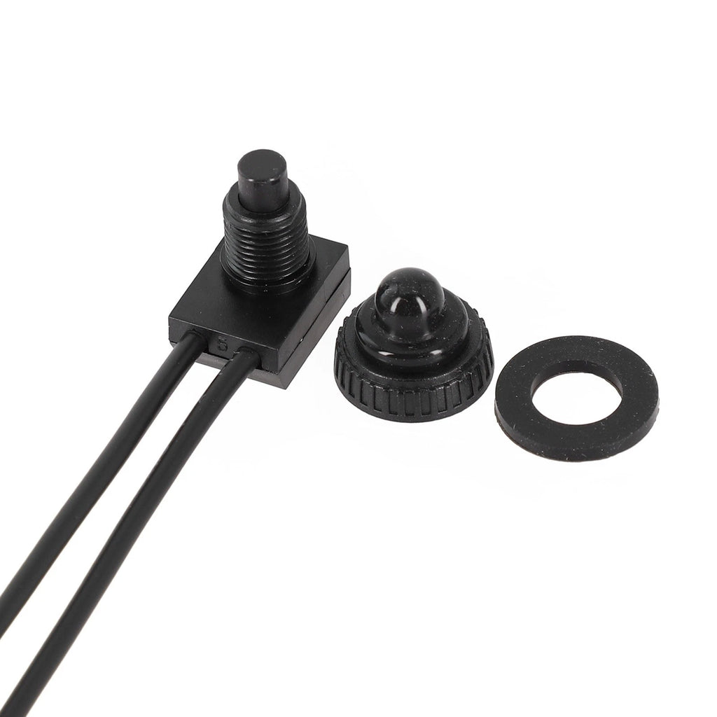 12V Latching Push Button Switch for Automotive (Waterproof, Black/Red Leads)