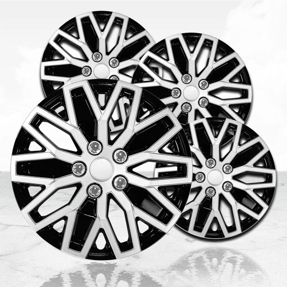 16 Inch Silver Black Hubcaps Wheel Covers Replacement for Universal Steel Wheels