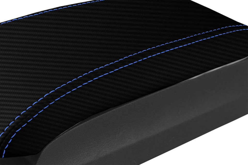 Console Lid Armrest Cover for Jeep Patriot (2009–2017) Carbon Fiber Blue Stitch