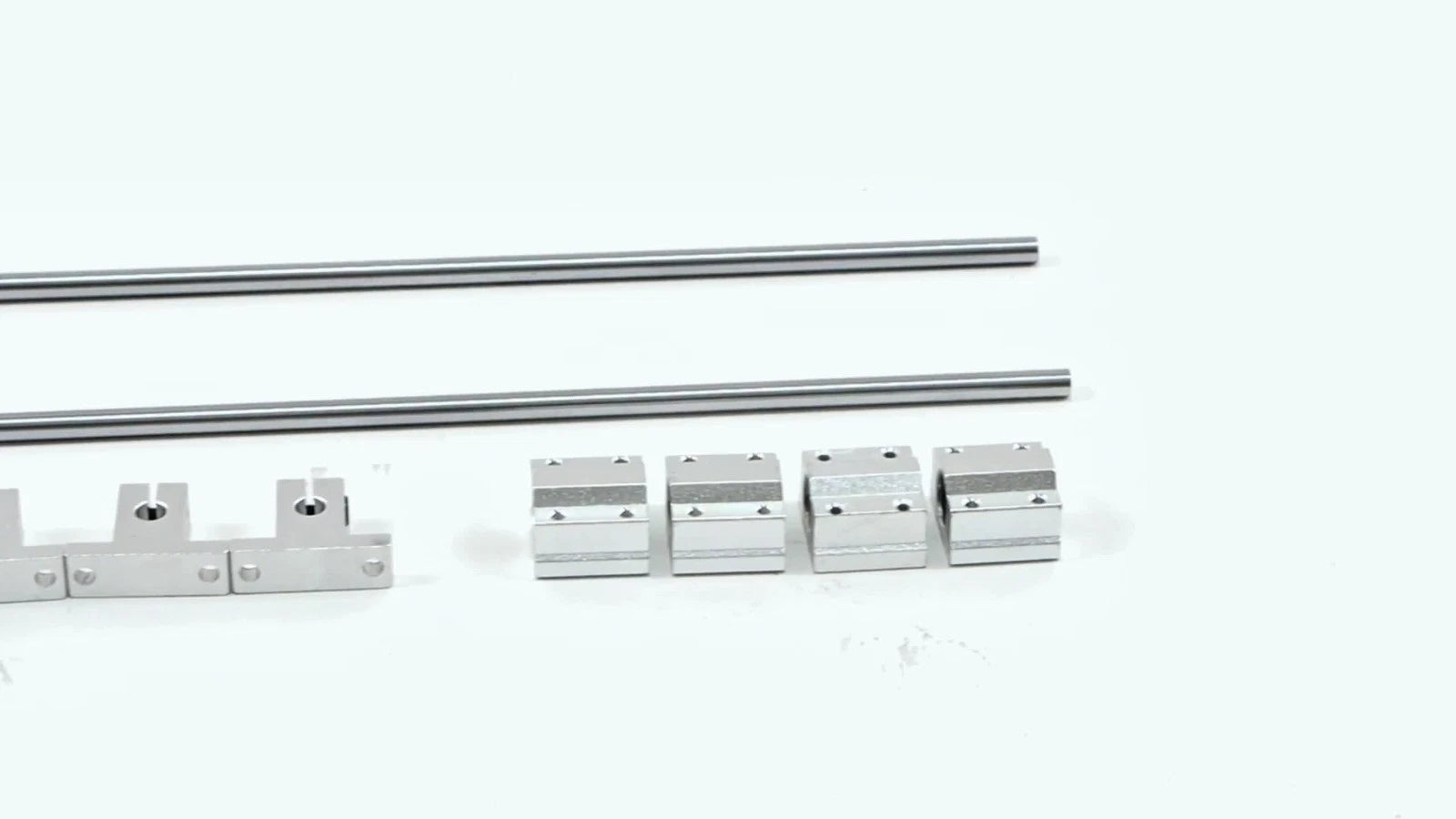 Set of 2 Linear Motion Rail Shafts with Bearings and Rail Support