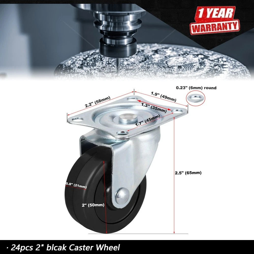 Set of 24 Heavy Duty 2" Swivel Caster Wheels with Rubber Base