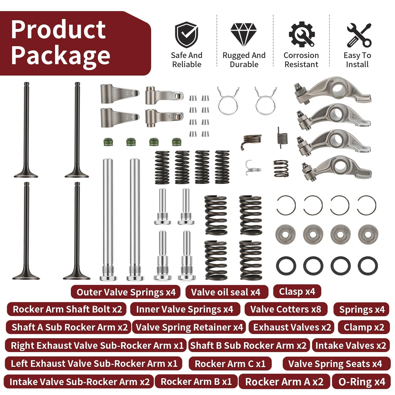 Rocker Arm Valve Spring Complete Valves Head Rebuild Kit for Honda TRX400X (2004-2009)