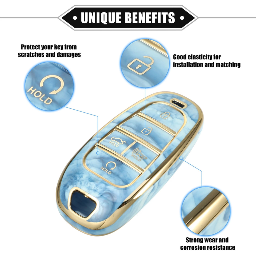 Key Fob Cover for Hyundai Tucson (2016–2023) 5 Button TPU Blue Porcelain Pattern