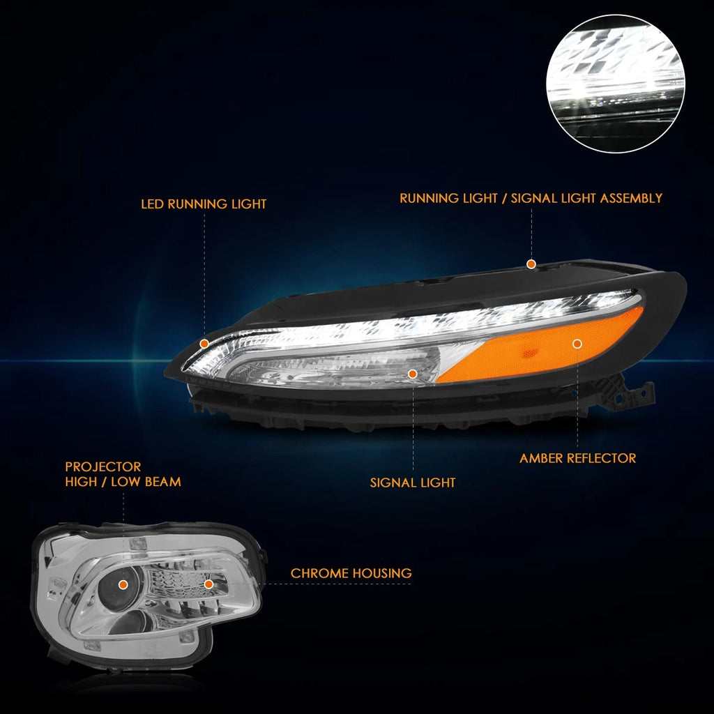 LED Daytime Running Lamps Projector Headlights for Cherokee (2014–2018) Chrome
