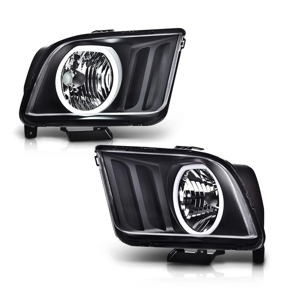 Set of 2 Black LED Halo Headlights for Ford Mustang (2005–2009)