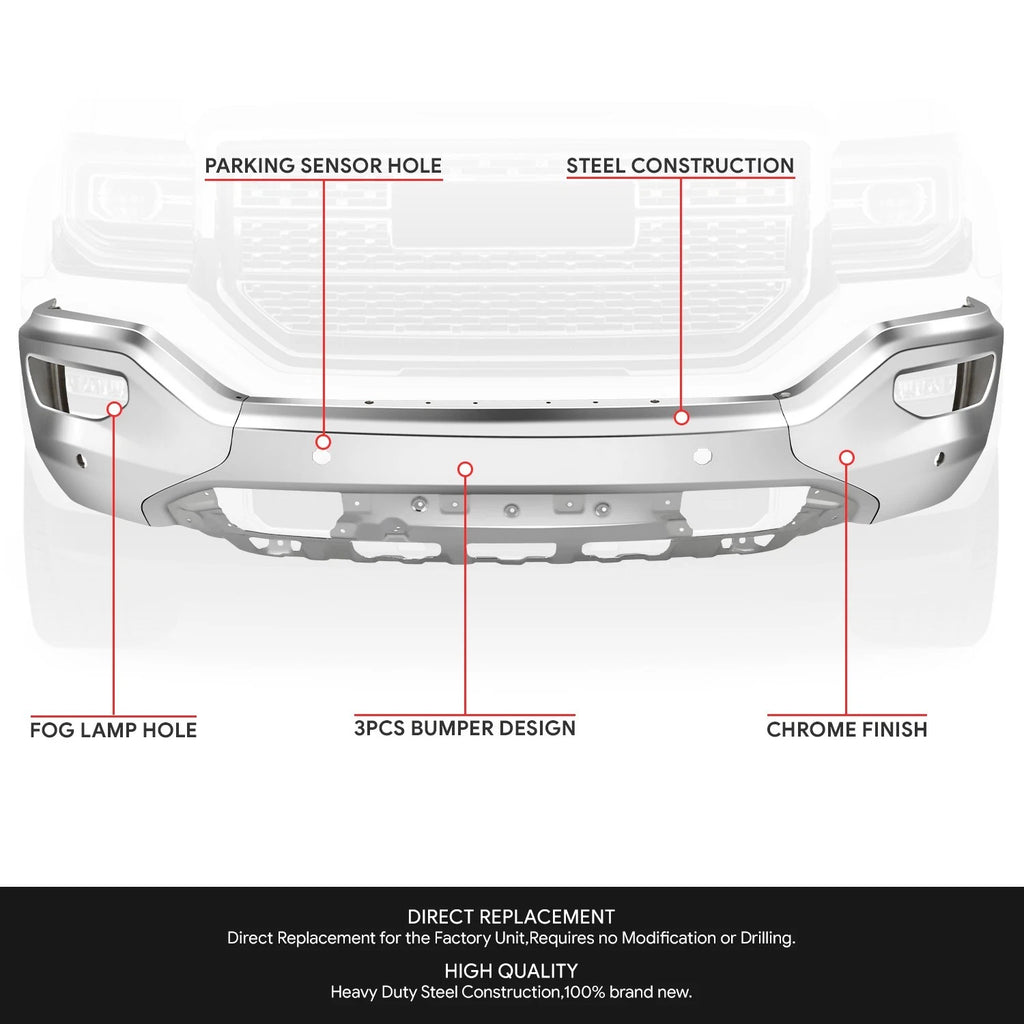 Front Bumper Cover for GMC Sierra 1500 Limited (2016–2019) w/ Parking Sensors Holes