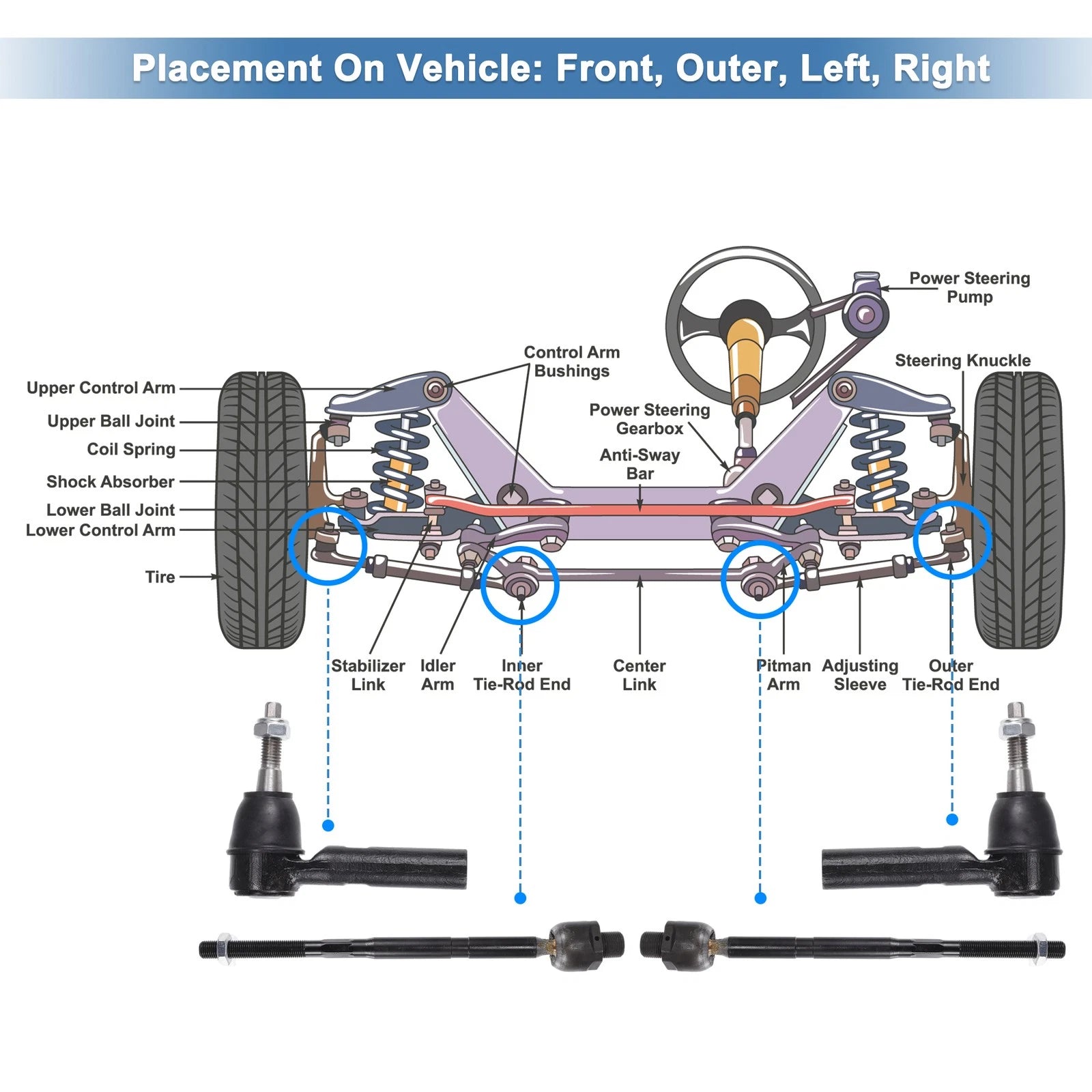 4X Front Inner Outer Tie Rod End Links Kit for Chevrolet Camaro (No. ES800939)