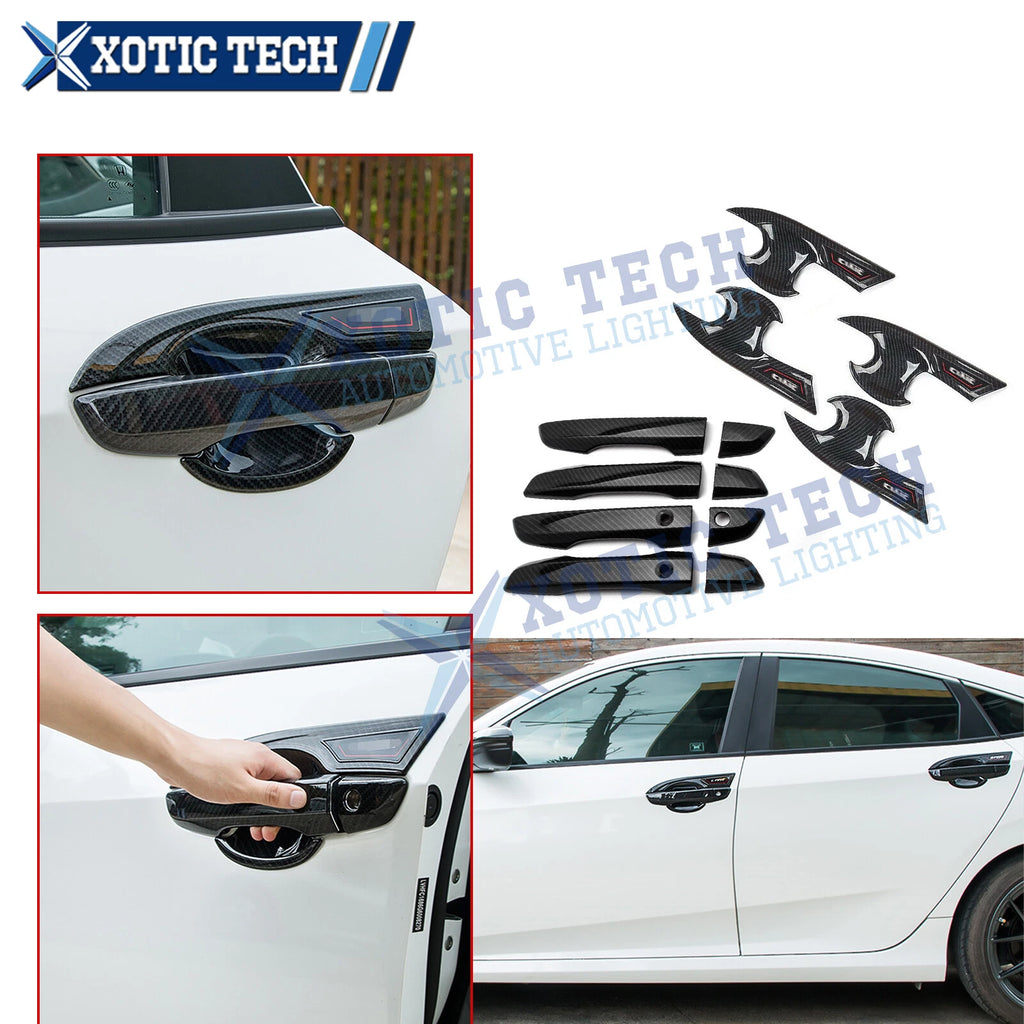 Carbon Fiber Pattern Side Door Handle Bowl Overlay for Honda Civic (2016–2021)