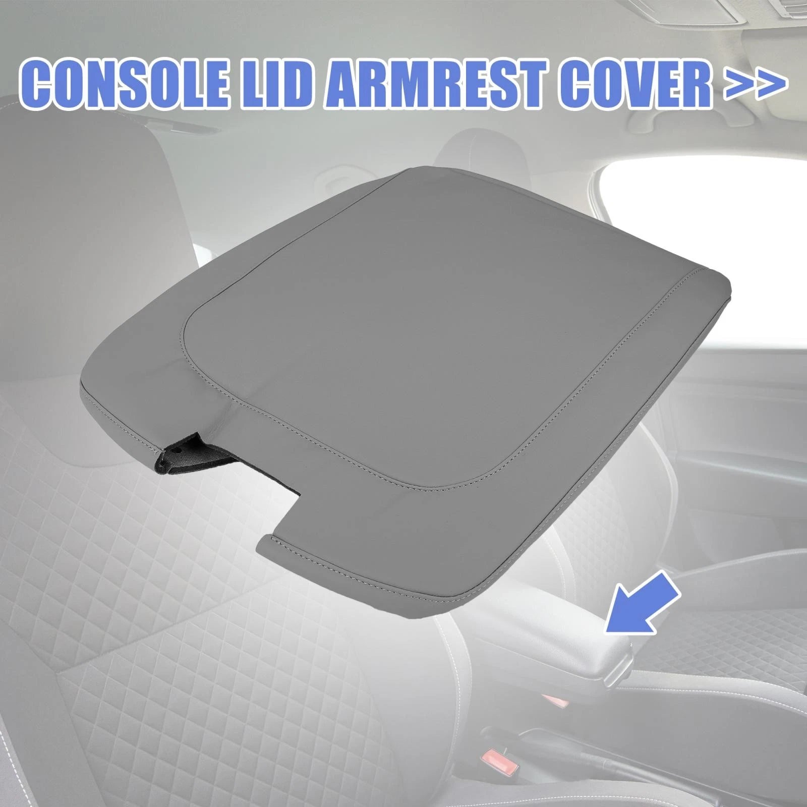 Center Console Lid Armrest Cover for Dodge Ram (2013–2018) Gray Micro Leather