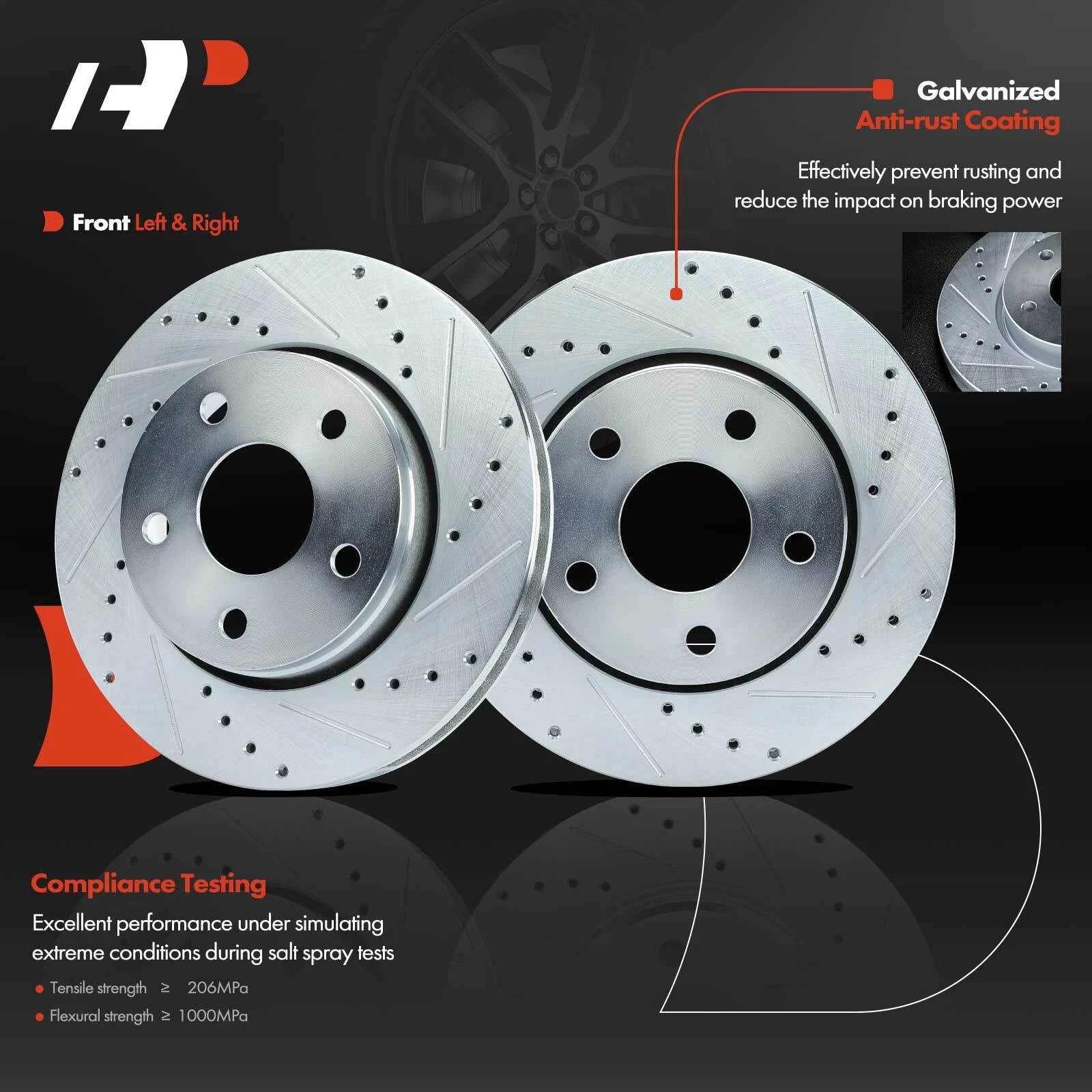 Front Drilled Brake Rotors & Pads for Jeep Wrangler (2007–2018)