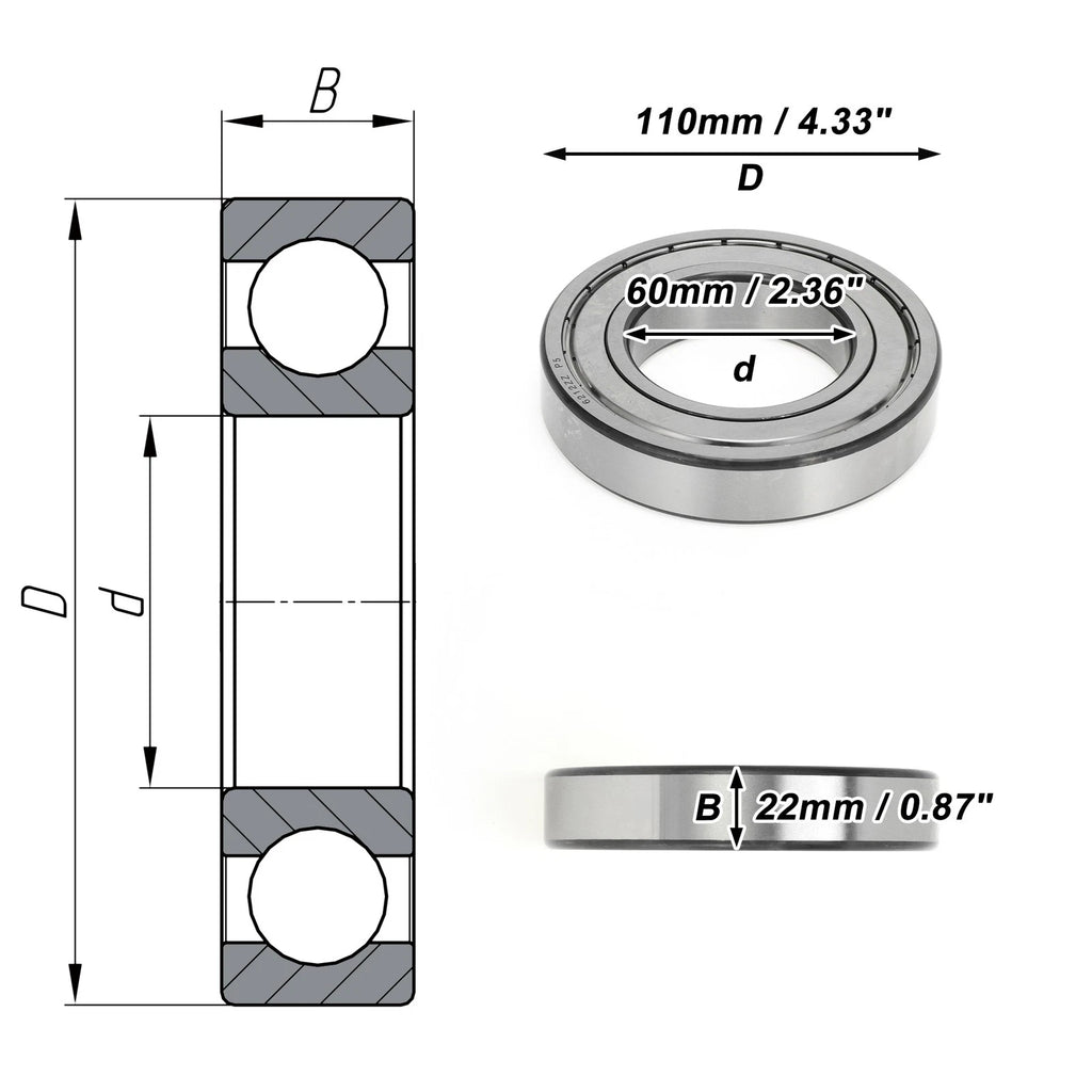 Deep Groove Ball Bearing 6212ZZ for Scooter Skateboard Wheel (P5)