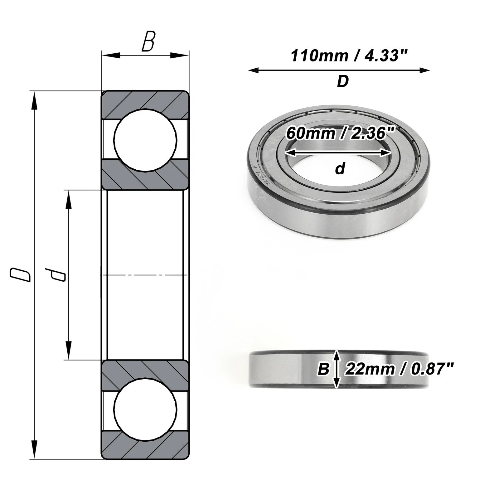 Deep Groove Ball Bearing 6212ZZ for Scooter Skateboard Wheel (P5)