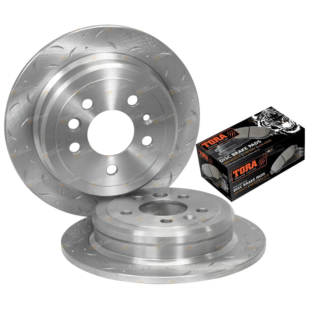 2x Rear Slotted Drilled Brake Rotors + Pads for Ford Falcon EF/EL (1994-1998)