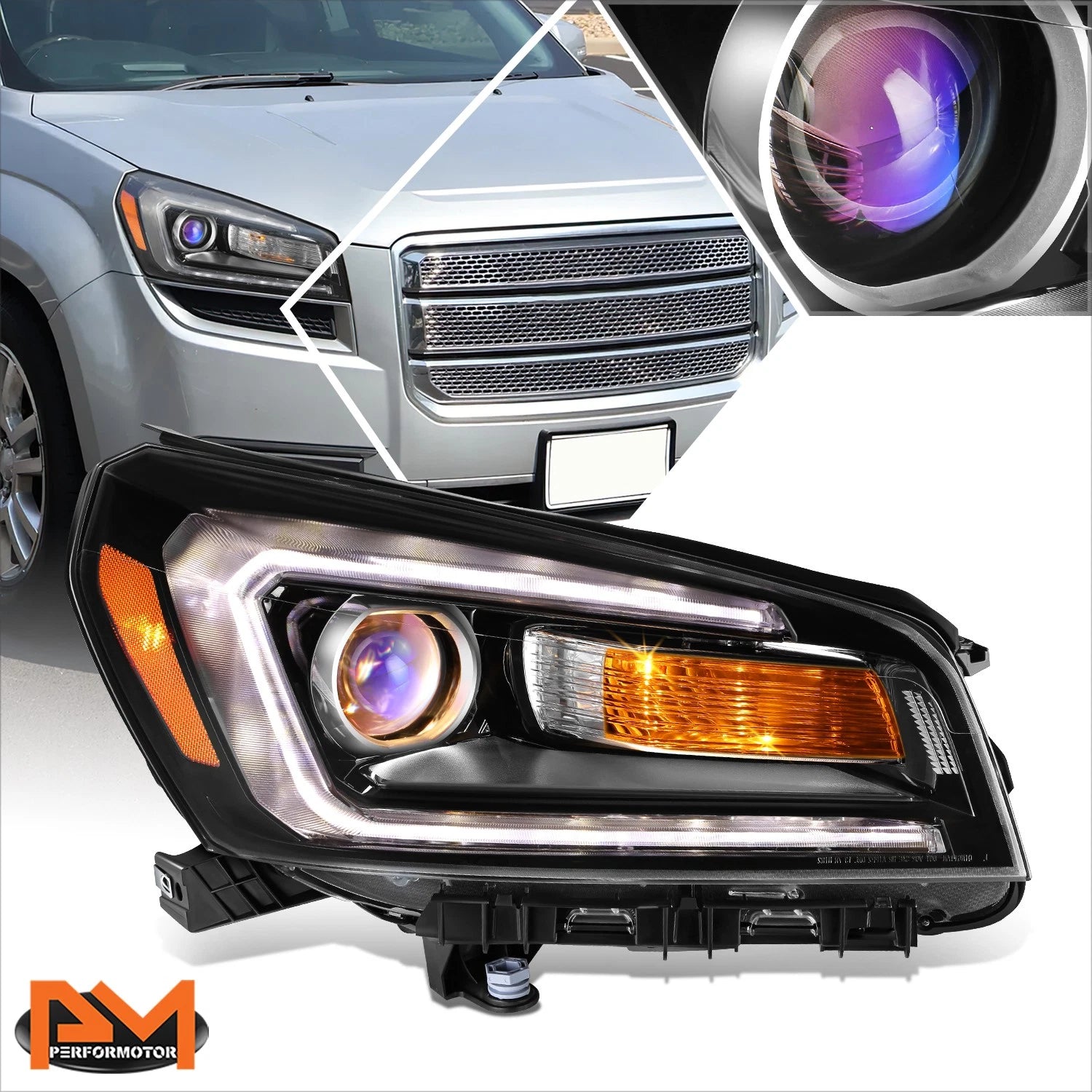 Right Side Black Amber LED DRL Projector Headlight for GMC Acadia (2013–2016)