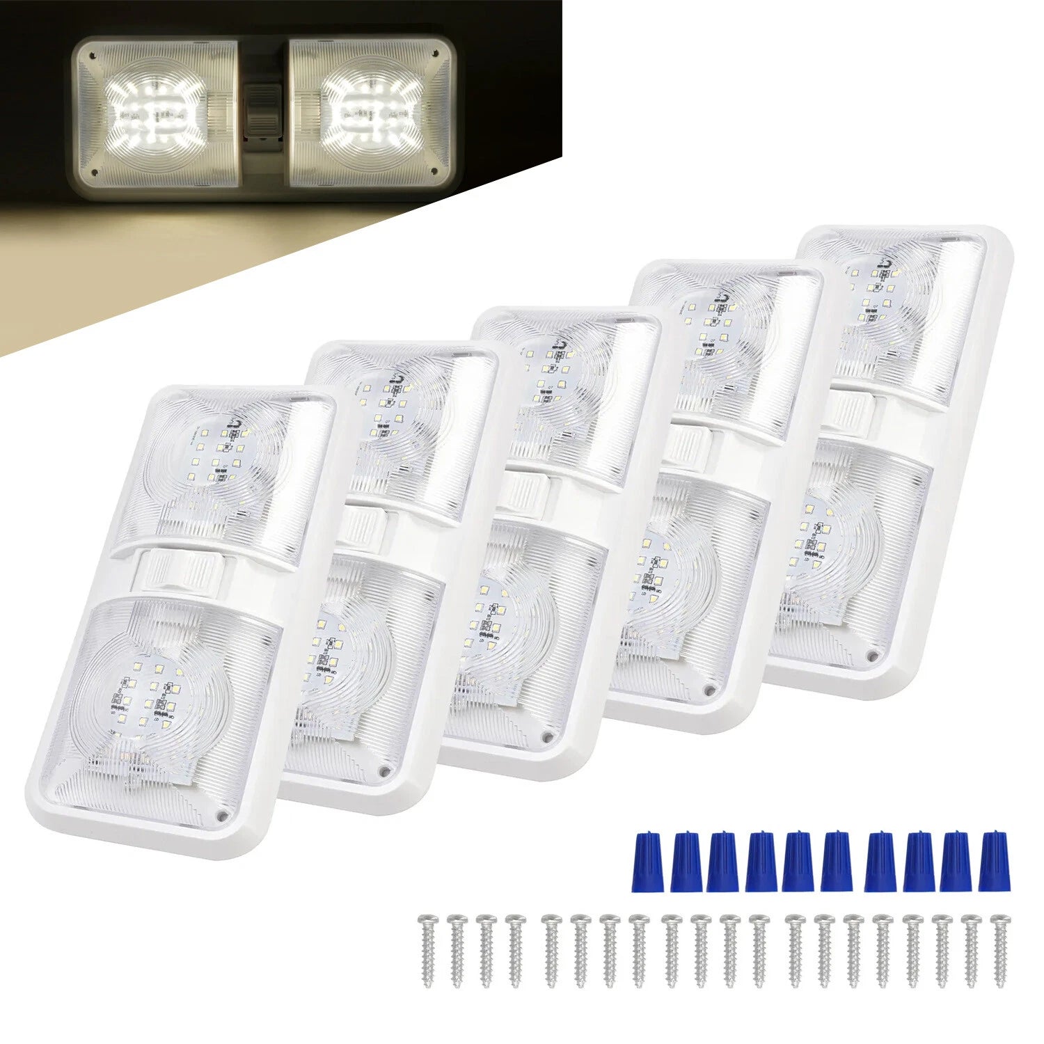 5X LED Ceiling Light Fixture for RV Camper Trailer Marine (12V)