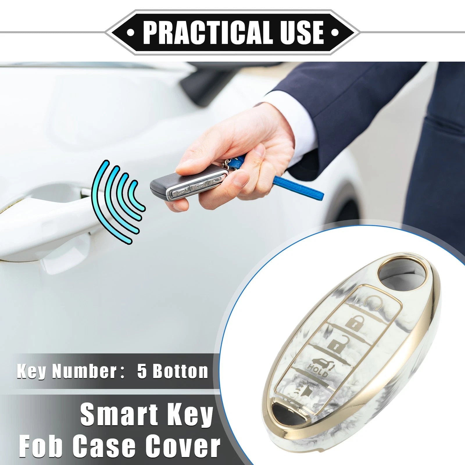 5 Button Smart Key Fob Cover for Nissan Altima Maxima Infiniti (2013–2021) TPU Gray