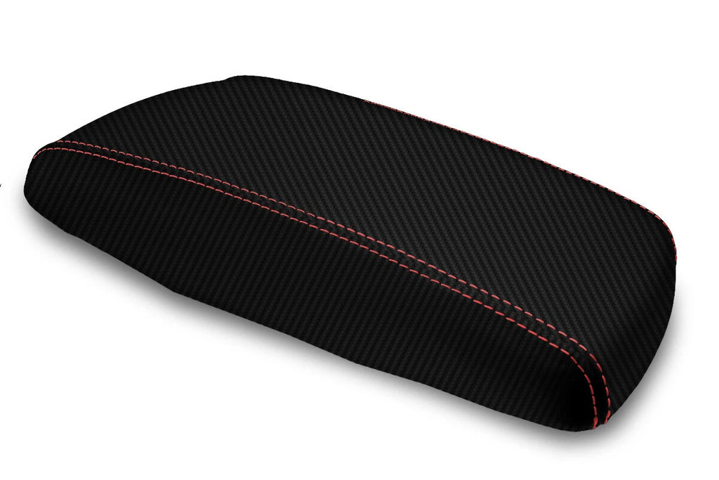 Console Lid Armrest Cover for Hyundai Genesis (2009–2014) Carbon Fiber Red Stitch