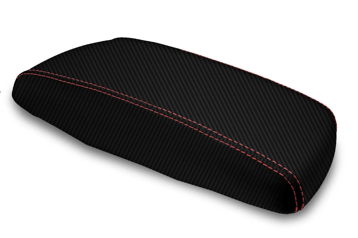 Console Lid Armrest Cover for Hyundai Genesis (2009–2014) Carbon Fiber Red Stitch