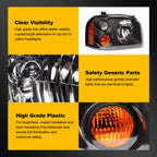 Set of 2 Headlight Assemblies for Nissan Frontier (2001–2004) Black Housing