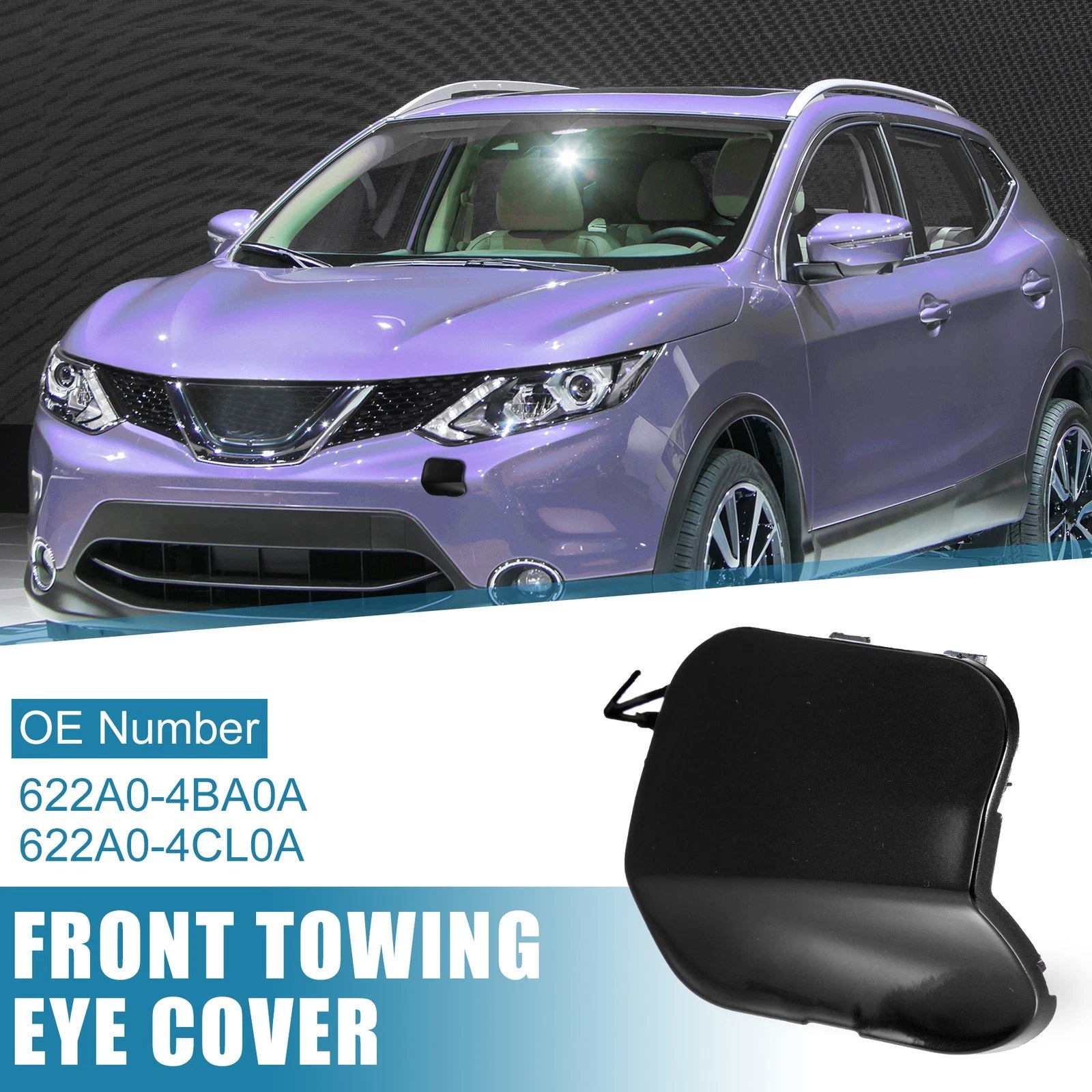 Front Bumper Tow Hook Cover 622A0-4CL0A for Nissan Rogue (2014–2016) Black