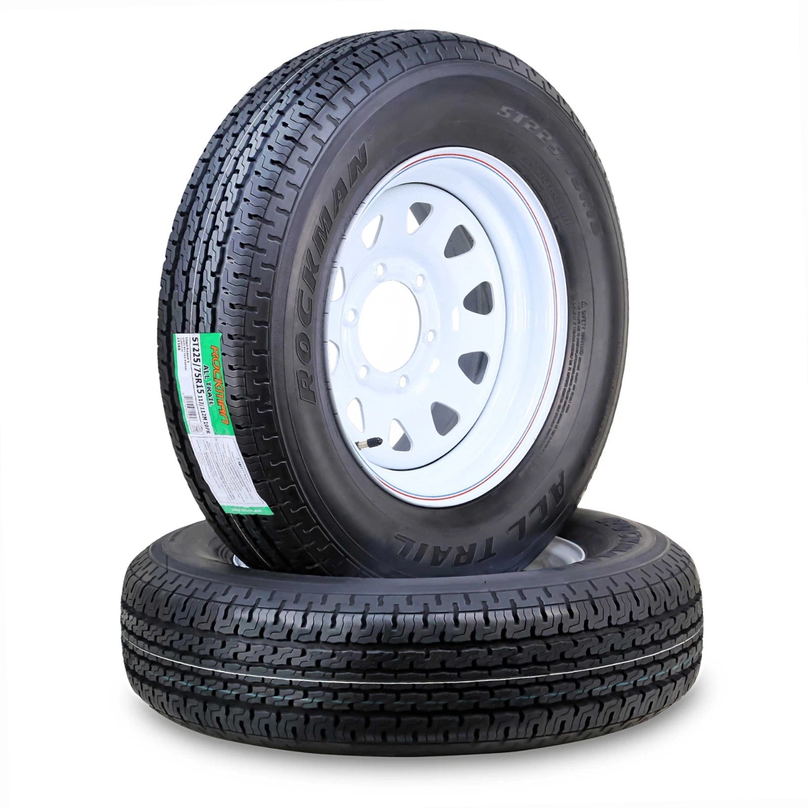 2X ST225/75R15 10-Ply Trailer Tires for Rockman (Fits 6 Lug on 5.5")