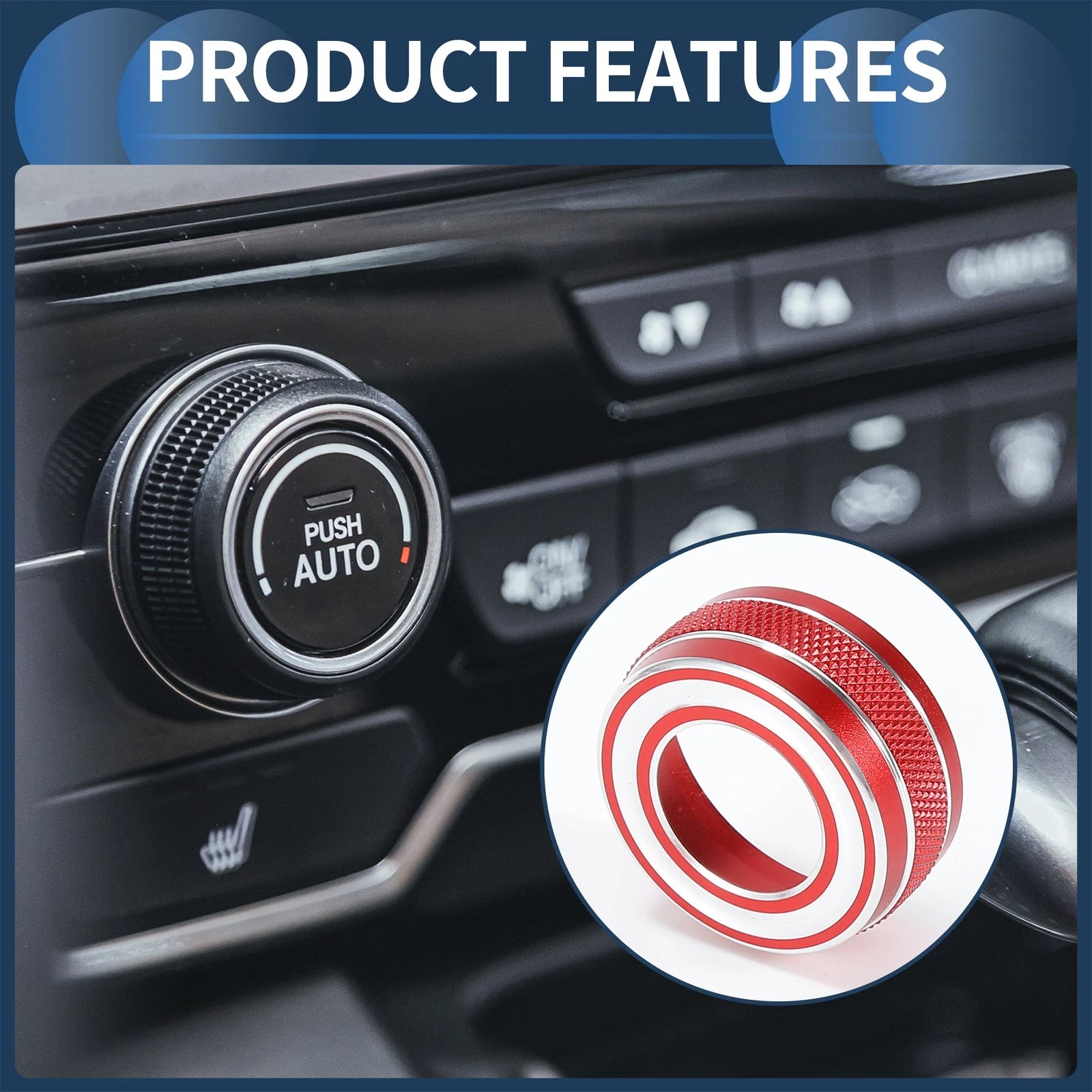 Set of 7 AC Media 4WD Headlight Switch Knob Cover Ring for GMC Canyon (2015–2022) Red