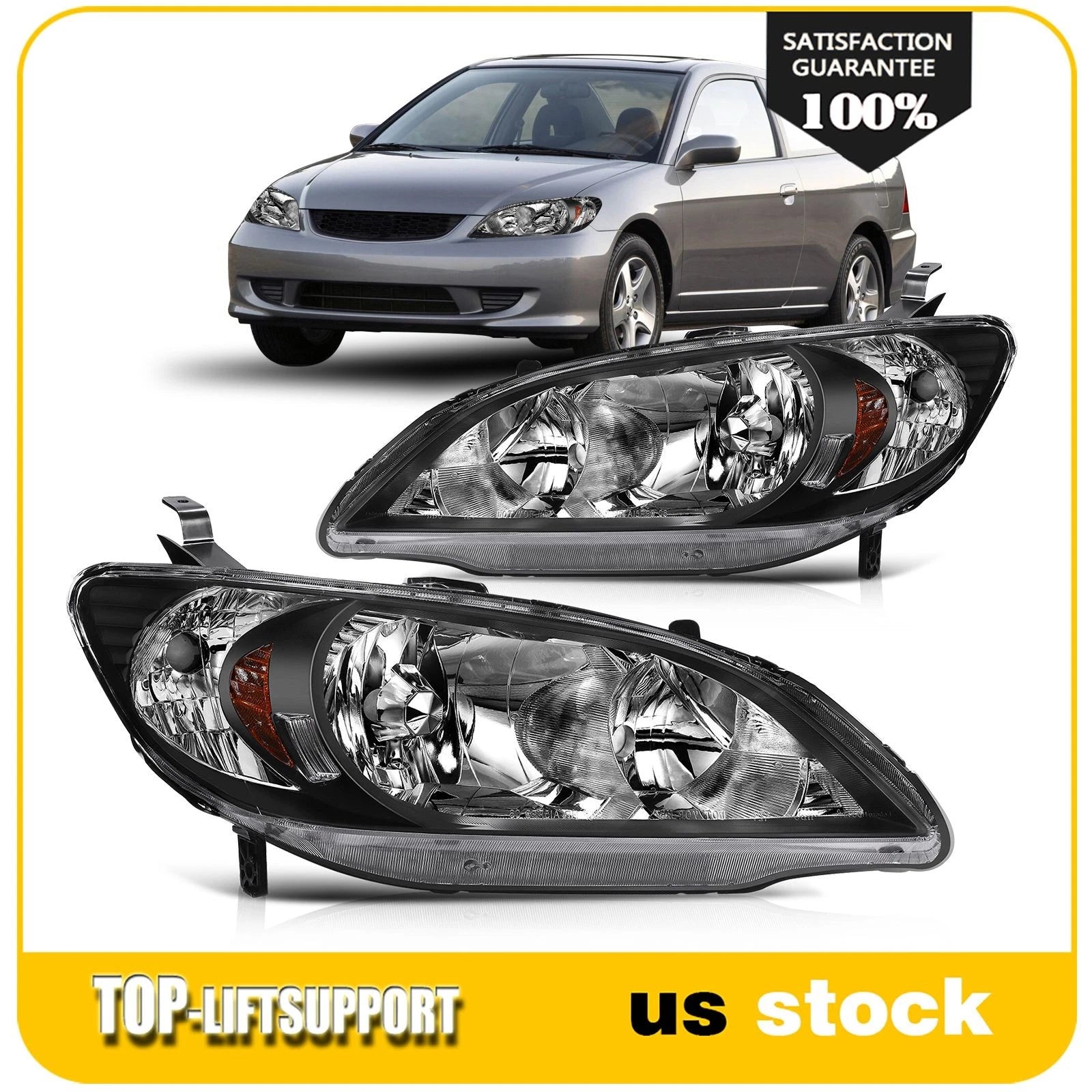 Headlight Assembly for Honda Civic (2004–2005) Clear Left + Right