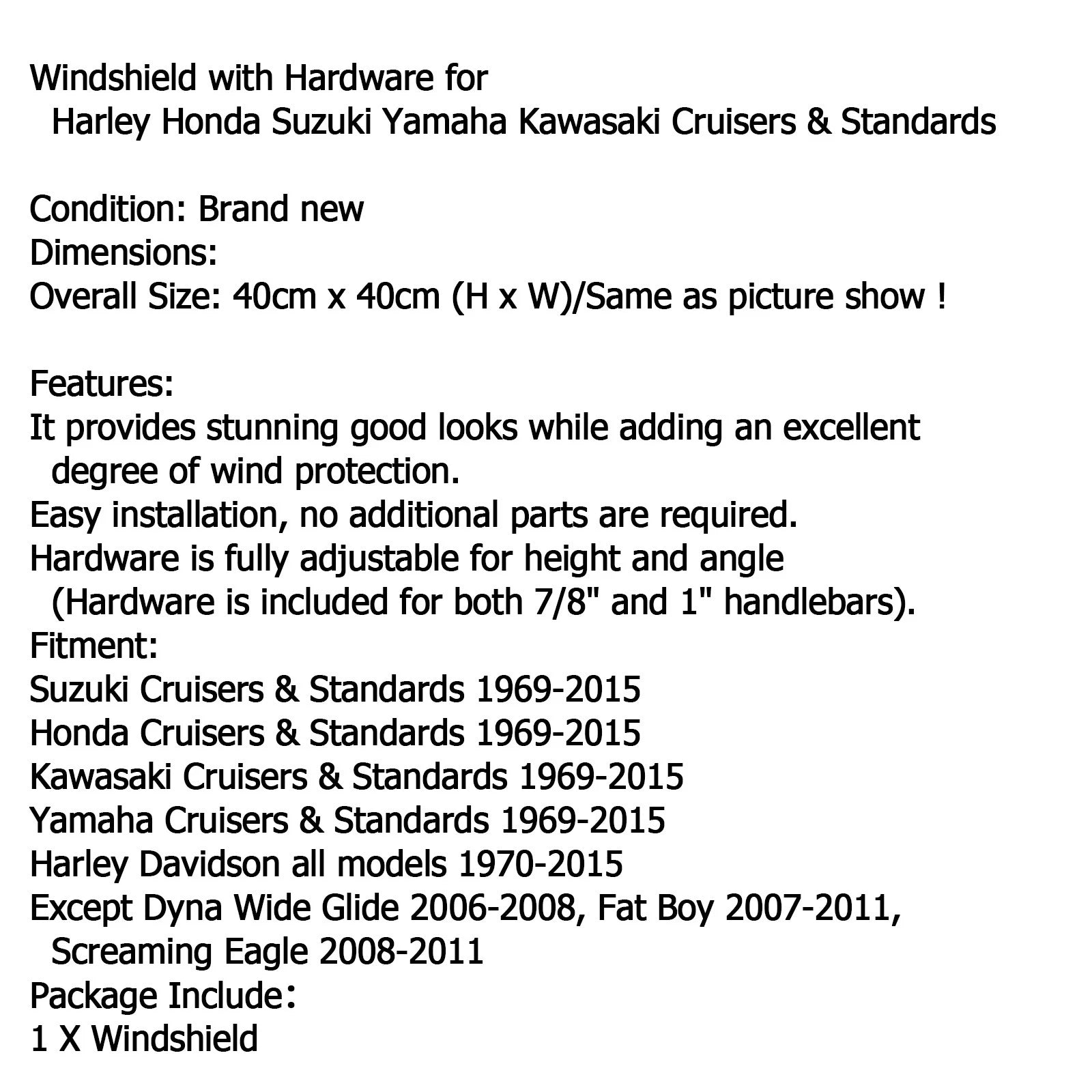 Windshield for Honda Shadow Spirit Aero Rebel Deluxe VT VTX ACE (1997–2023)