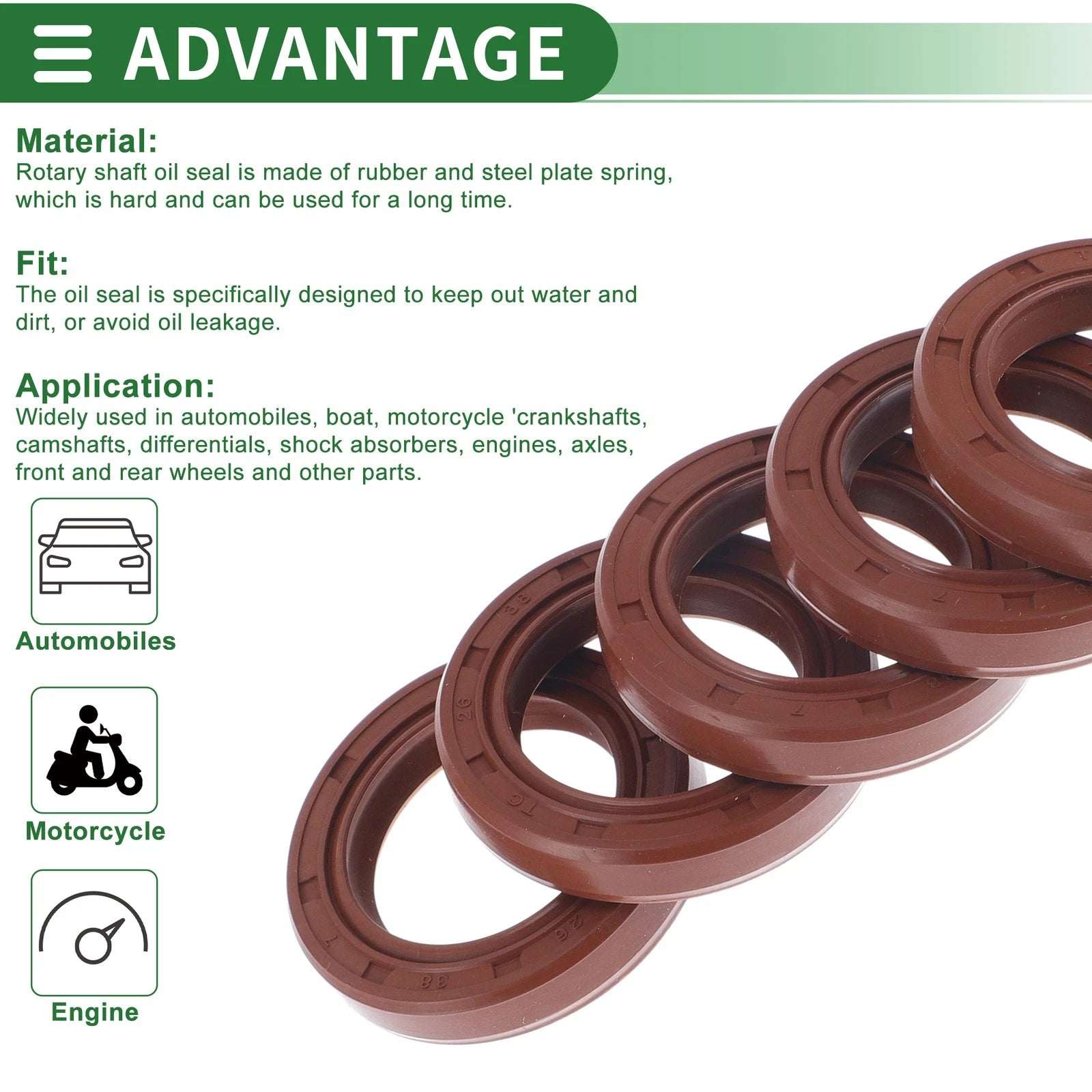 Set of 5 Oil Seal Rotary Shaft Seal FKM Rubber 26x38x7mm