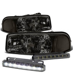 Smoked Housing Headlights + Clear Corners + LED Fog Light Kit for GMC Sierra/Yukon (1999–2006)