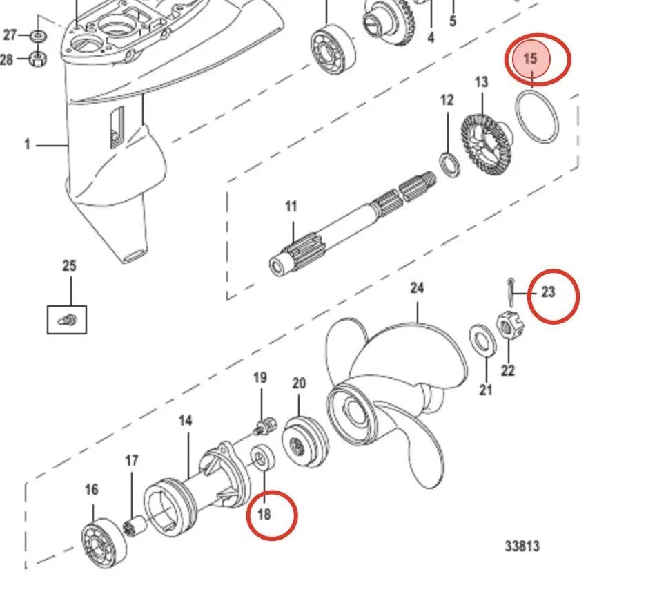 Lower Unit Seal Kit for Mercury Marine 9.9HP 15HP 20HP (26-161622, 803735)