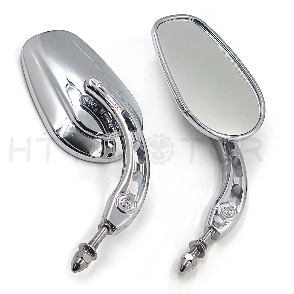 Chrome Tapered Teardrop Rearview Long Stem Mirrors for Harley Motorcycle