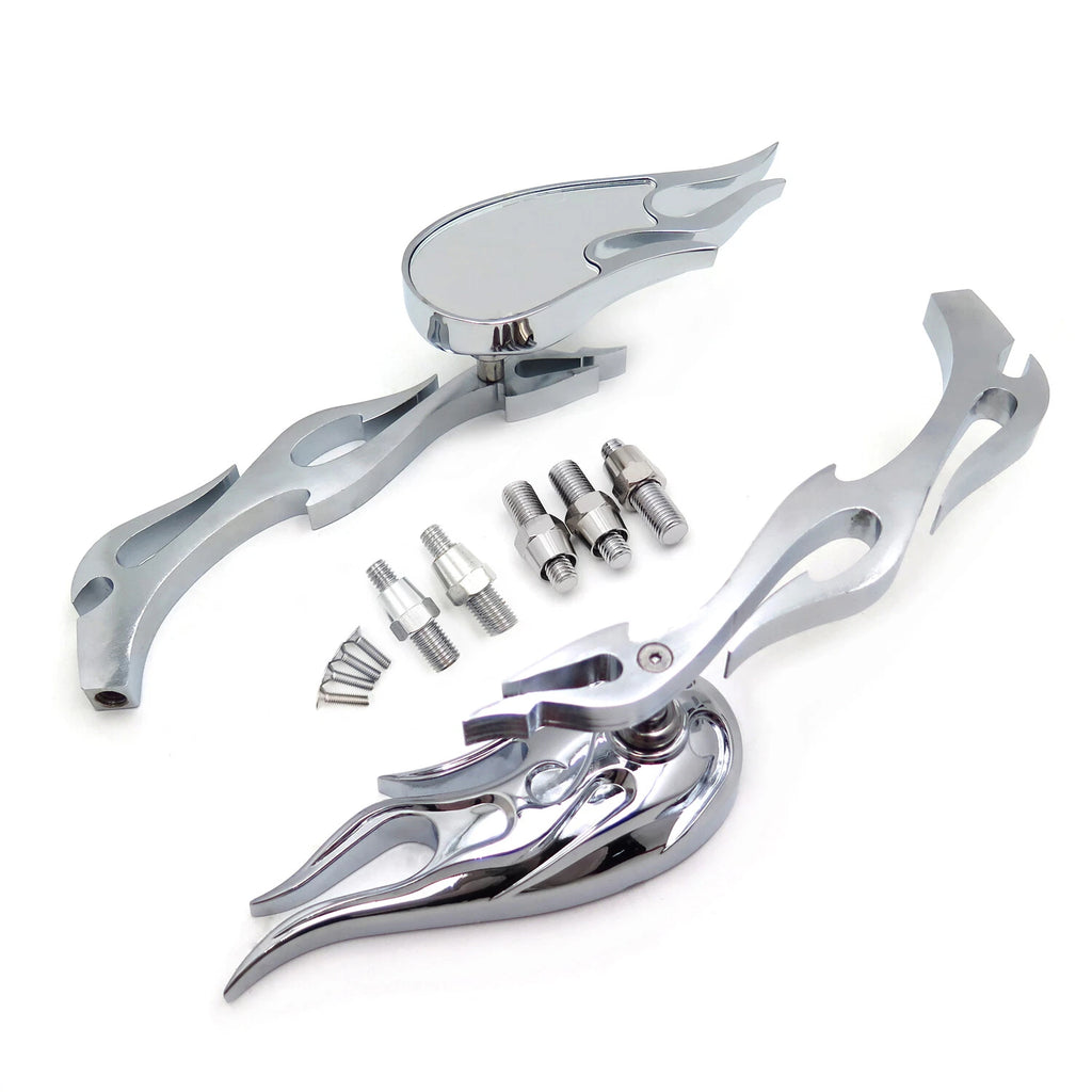 Chrome Burning Fury Running Mirror for Yamaha V-Star, Warrior, V-Max, Virago