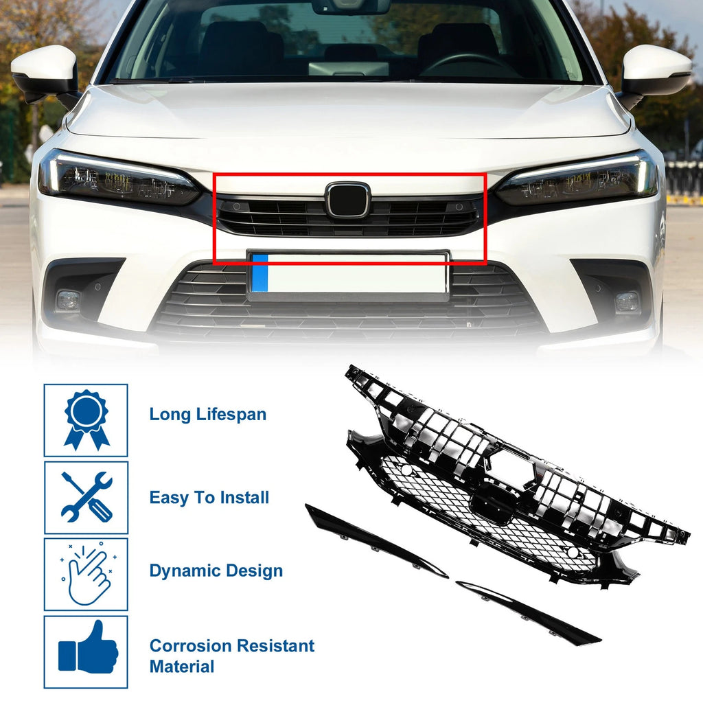 Front Hood Bumper Grille for Honda Civic (2016–2021) Rock Style with Hole